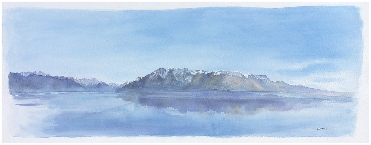 aquarelle Victoria Coiana Balcon sur le Léman