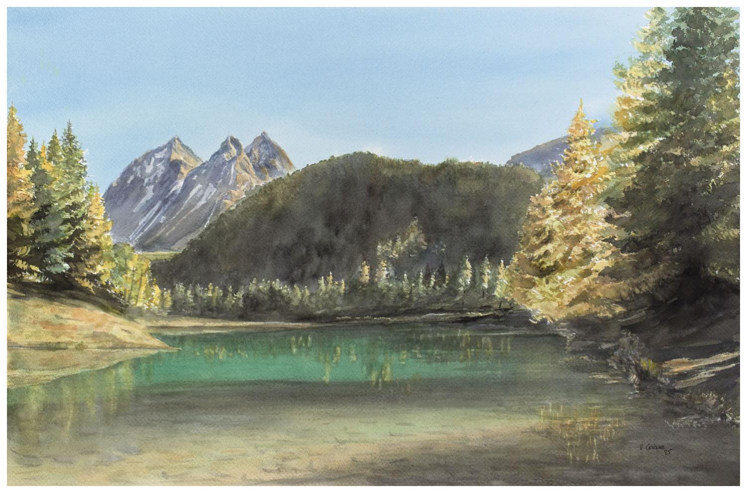 aquarelle Victoria Coiana D'or et d'émeraude