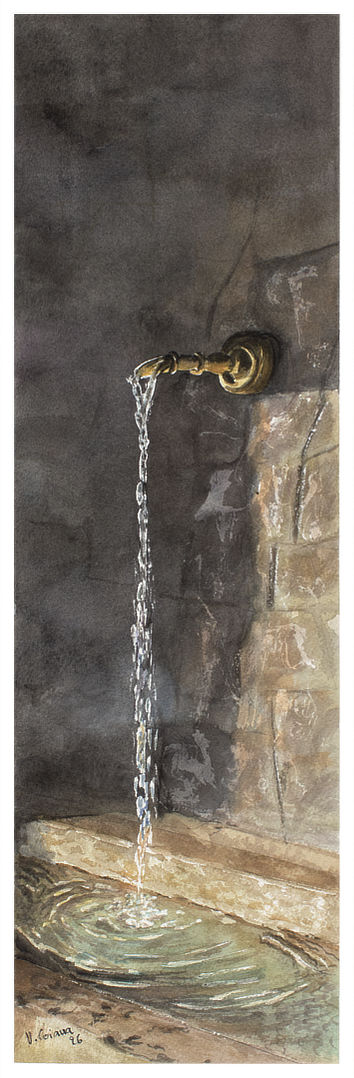 aquarelle Victoria Coiana Le chant de la fontaine