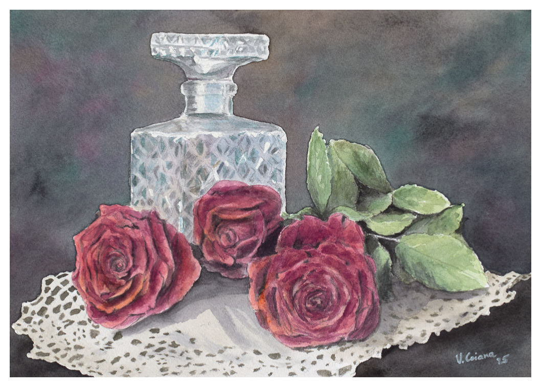 natures mortes Victoria Coiana Roses à la carafe